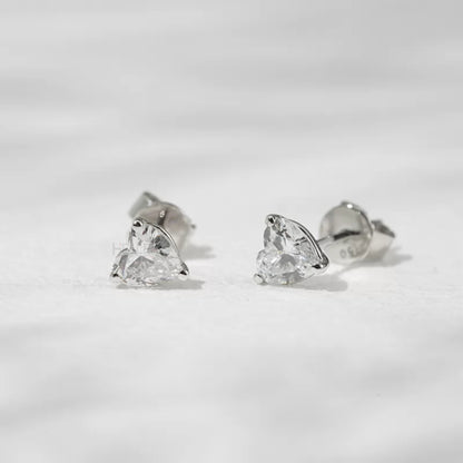 Heart cut solitaire three prong Moissanite Studs