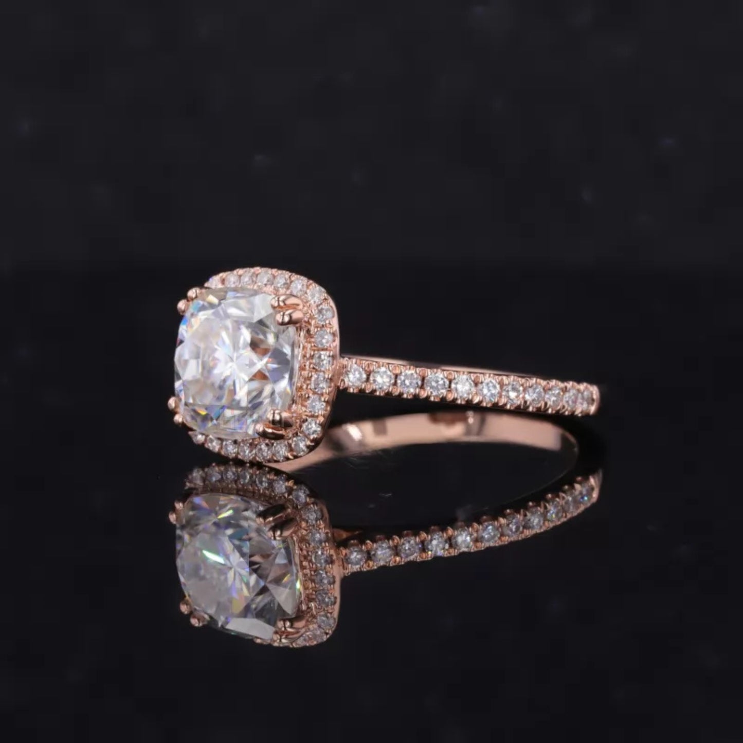 Cushion Shape illusion Halo Round Cut Solitaire Moissanite Rings