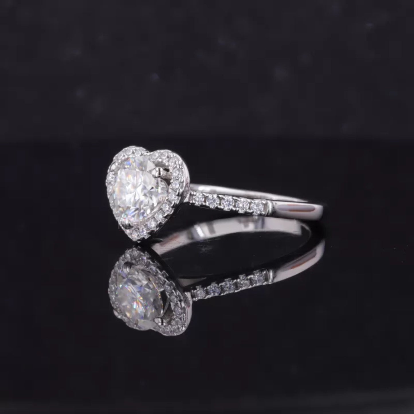 Heart Illusion Halo Round Cut Moissanite Solitaire Proposal Ring