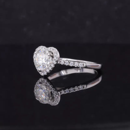 Heart Illusion Halo Round Cut Moissanite Solitaire Proposal Ring
