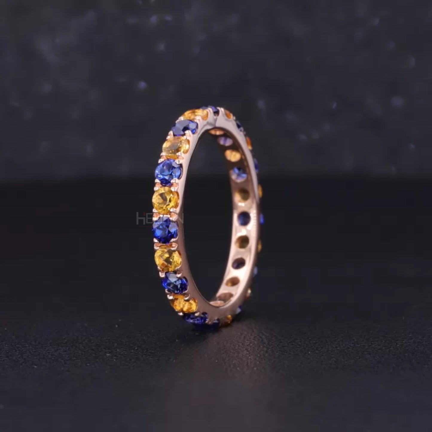 Blue And Yellow Sapphire Round Cut Full Eternity Wedding Band