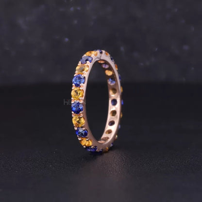 Blue And Yellow Sapphire Round Cut Full Eternity Wedding Band