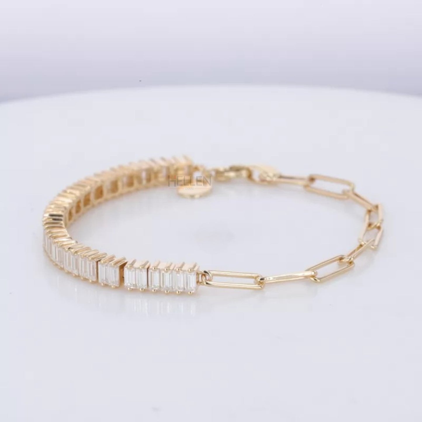 Baguette Moissanite Tennis & Paper Clip Italian Chain Bracelet