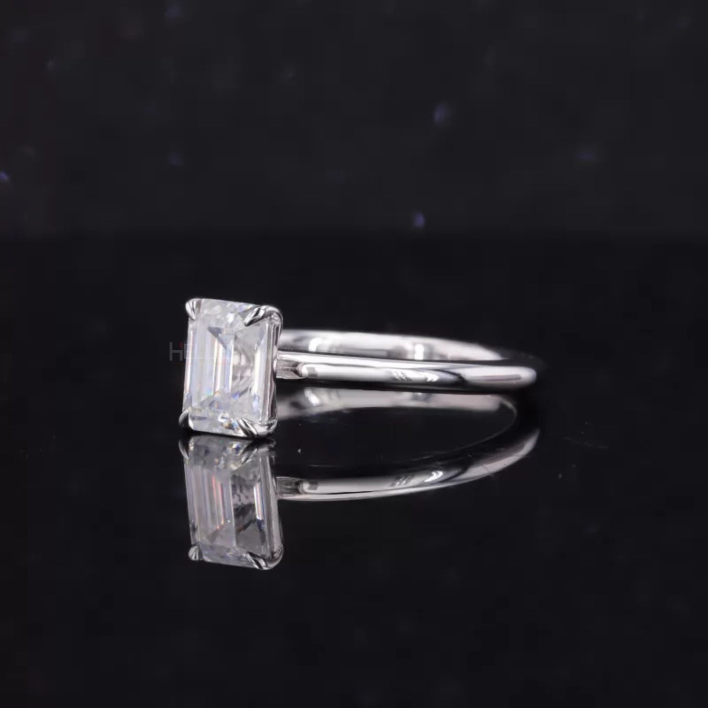 Emerald Cut Moissanite Solitaire with Tiger Prongs 925 Silver Ring