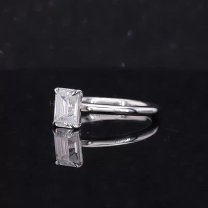 Emerald Cut Moissanite Solitaire with Tiger Prongs 925 Silver Ring