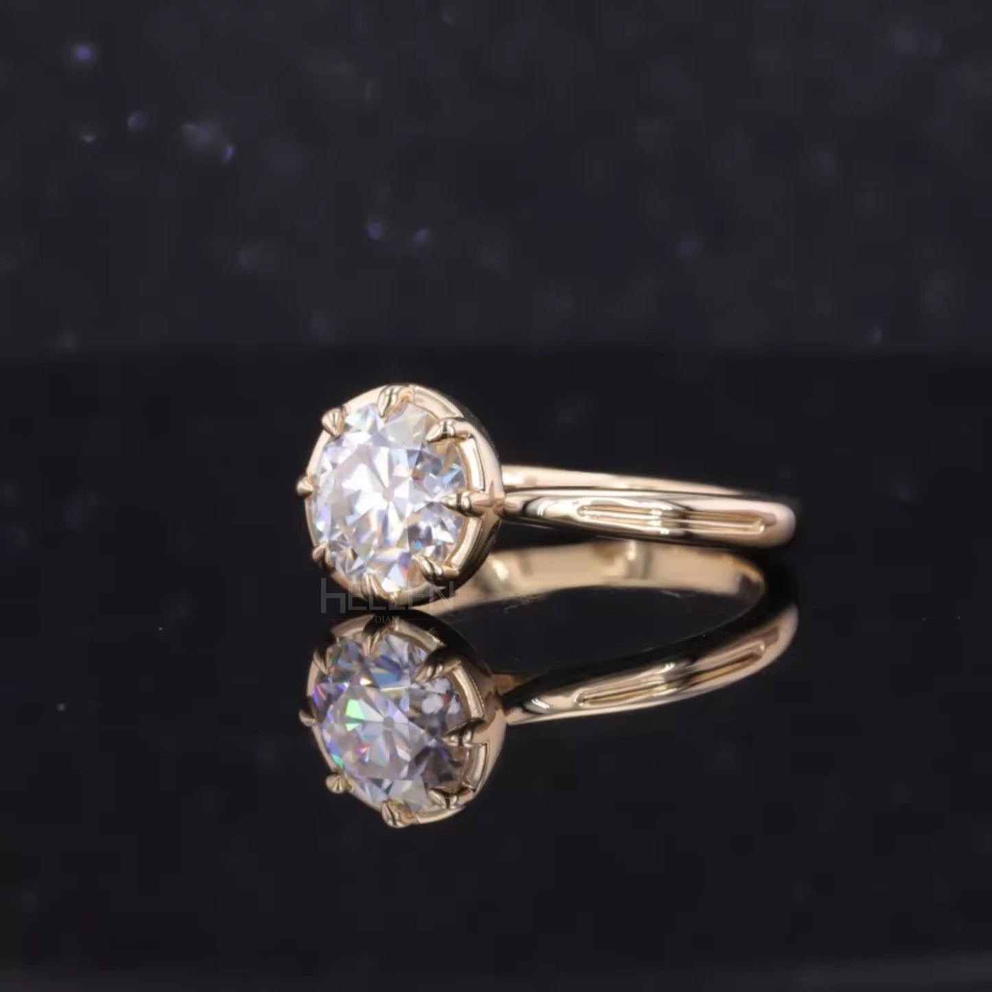 Old European Cut Moissanite Tiger Prong Solitaire Proposal Ring