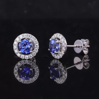Halo Round solitaire Gemstone And Moissanite Studs