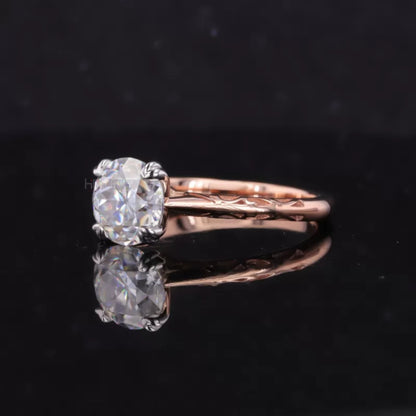 Old European Cut Moissanite with Heart Prongs Solitaire Ring
