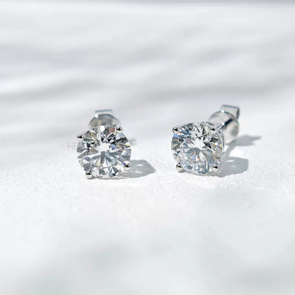 Brilliant Round Cut Solitaire Moissanite Studs-Sterling 925