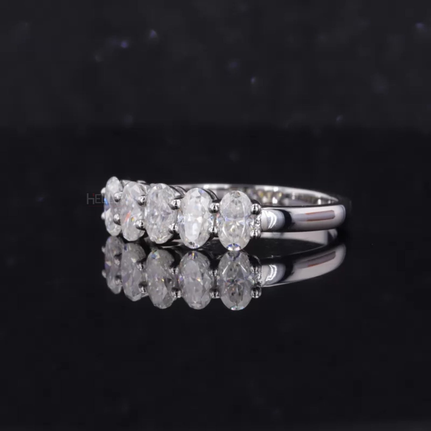 Brilliant Oval Cut Five Stone Moissanite Anniversary Ring
