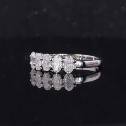 Brilliant Oval Cut Five Stone Moissanite Anniversary Ring