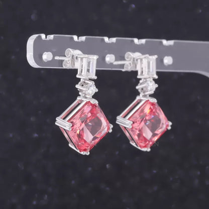 Asscher Cut Padparadscha Sapphire Drops Earrings