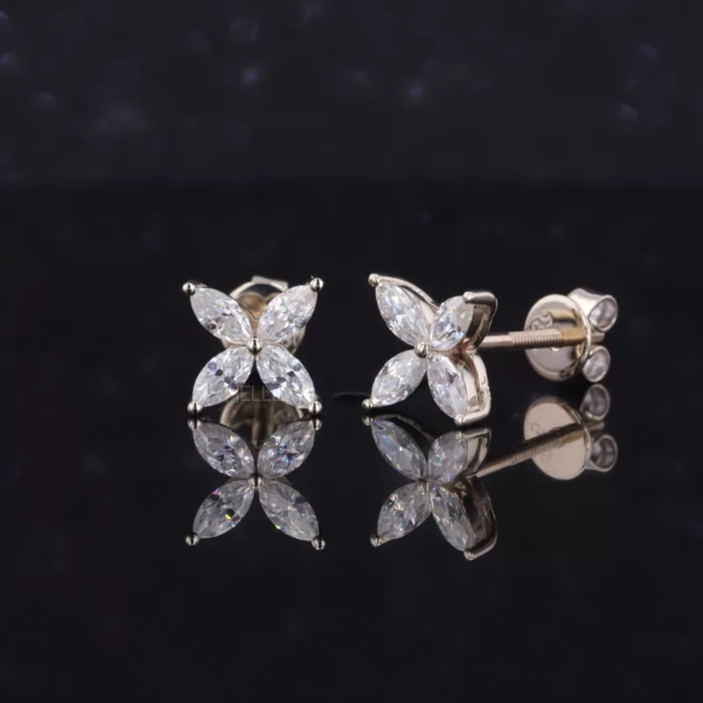 Leaf style Marquis Cut Moissanite Studs For Everyday 925 Silver