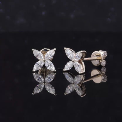 Leaf style Marquis Cut Moissanite Studs For Everyday 925 Silver