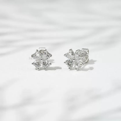 Sterling 925 Heart Cut Moissanite Elegant Floral Design Studs