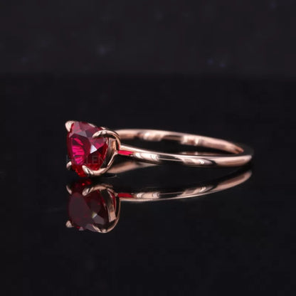 Red Heart Cut Garnet Solitaire Engagement Ring – Romantic Style