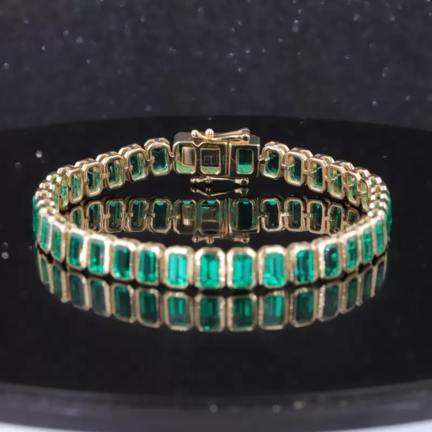 Green Emerald Gemstone Bezel Setting Tennis Bracelet