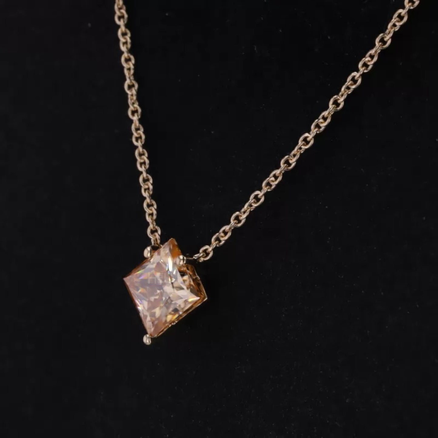 Princess Cut Champagne Moissanite Solitaire Necklace