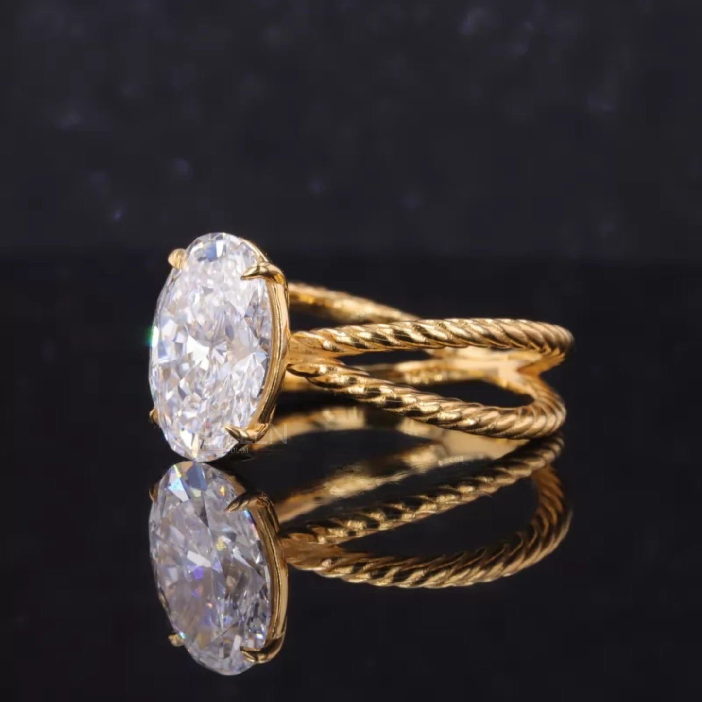 Twisted Crossed Shank Oval Cut Moissanite Solitaire Engagement Ring
