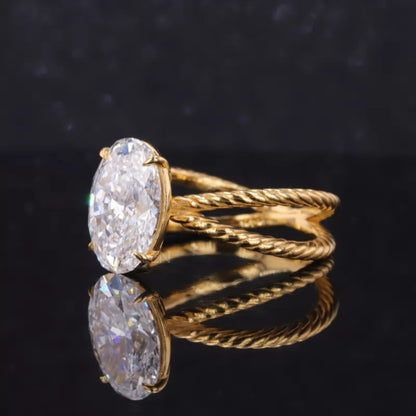 Twisted Crossed Shank Oval Cut Moissanite Solitaire Engagement Ring