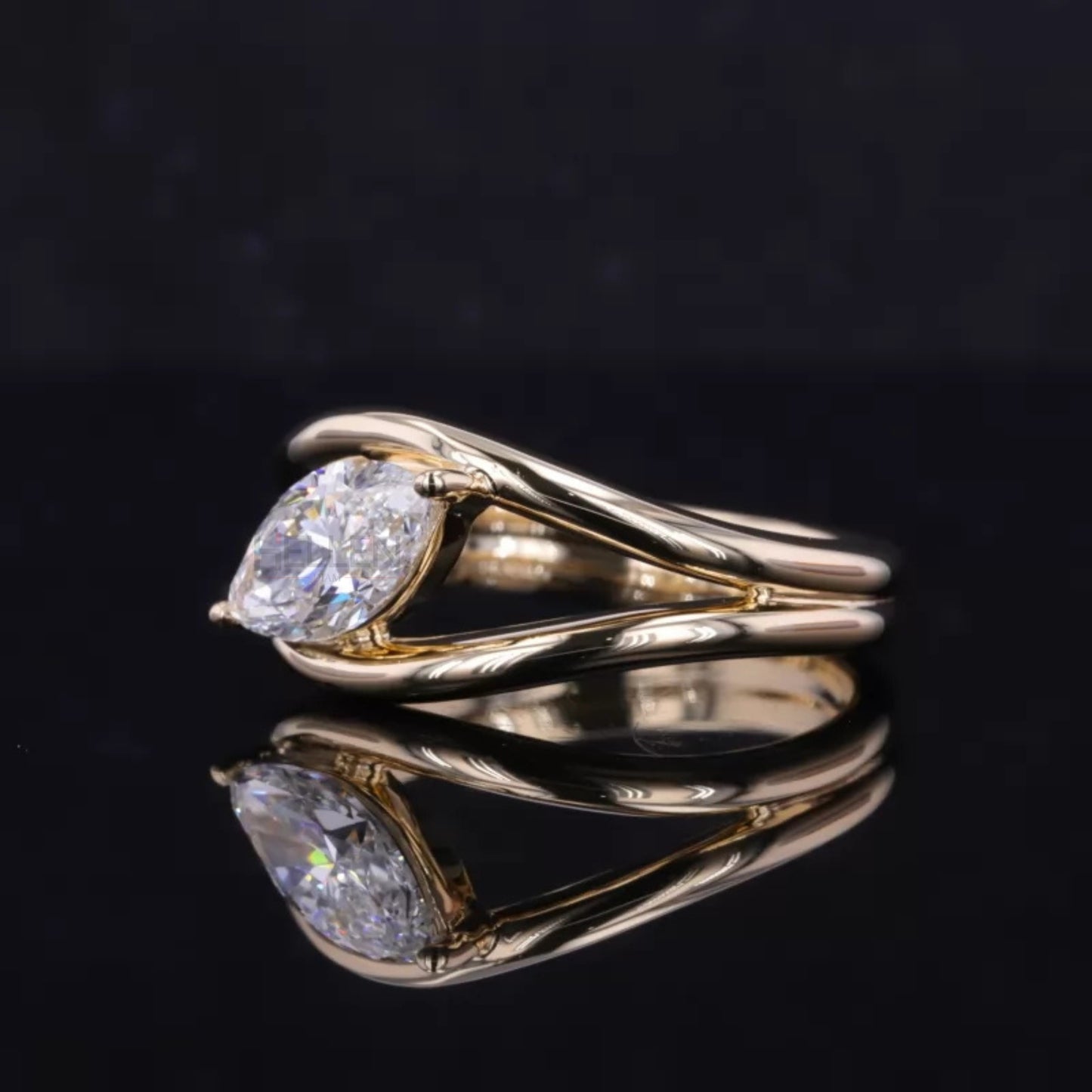 Split Shank Marquise Cut Moissanite Solitaire Engagement Ring