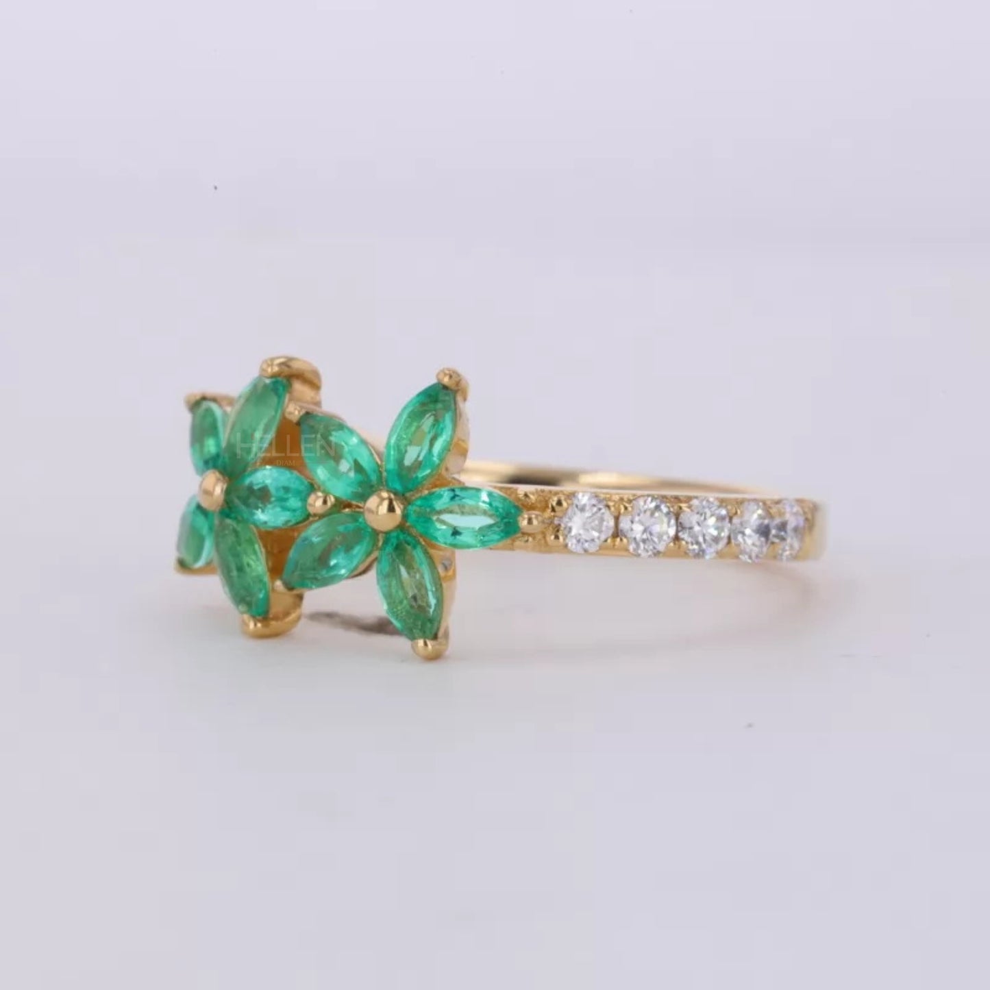 Exclusive Green Gemstone and Moissanite  Floral Ring