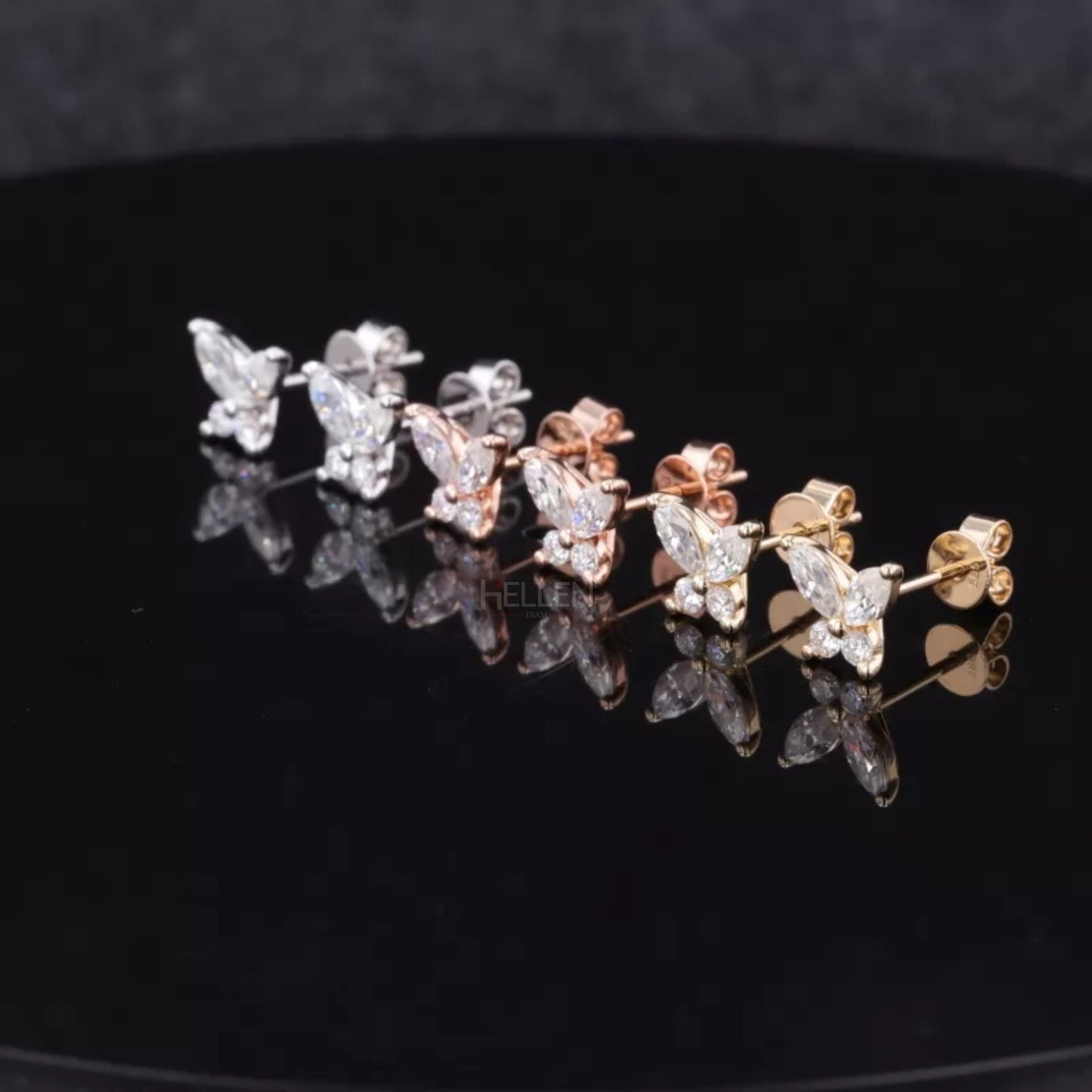 Butterfly Marquis & Round Cut Moissanite Studs For Her 925 Silver