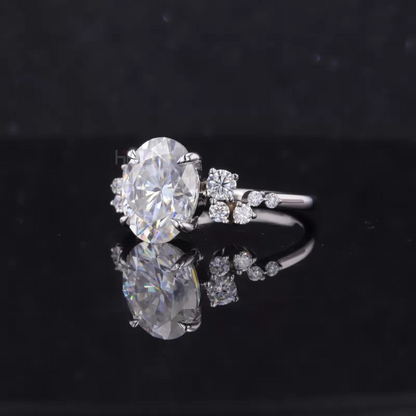 Oval Moissanite Solitaire vintage Dainty Cluster Ring