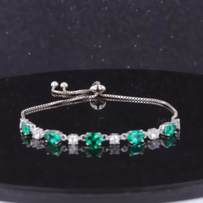 Green Oval Gemstone & Round Moissanite Loose Bracelet