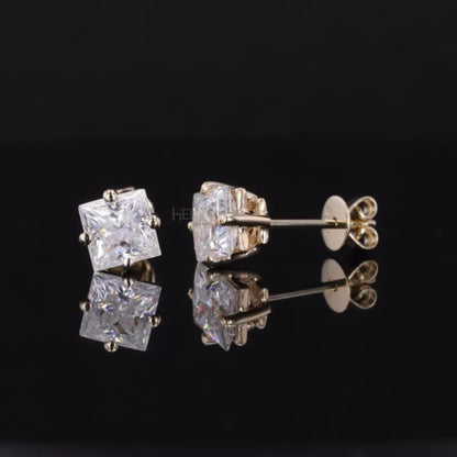 Princess Cut Solitaire Unique setting Moissanite Studs