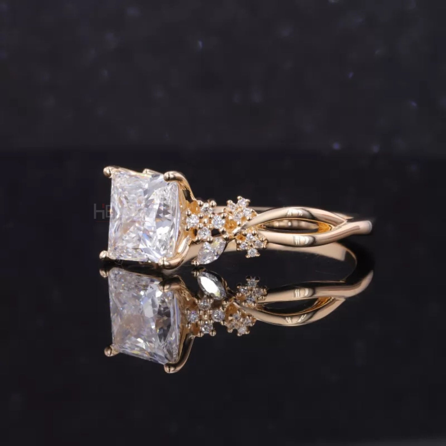 Solitaire Princess Antique Shank Engagement Ring