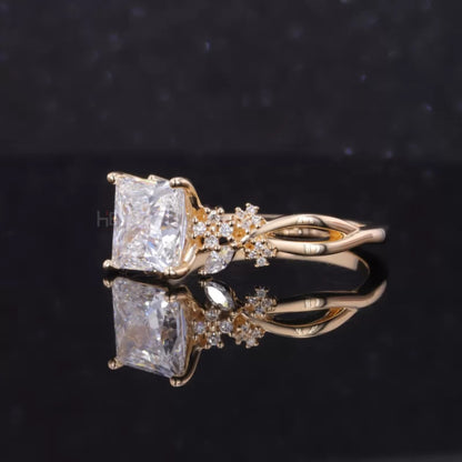 Solitaire Princess Antique Shank Engagement Ring