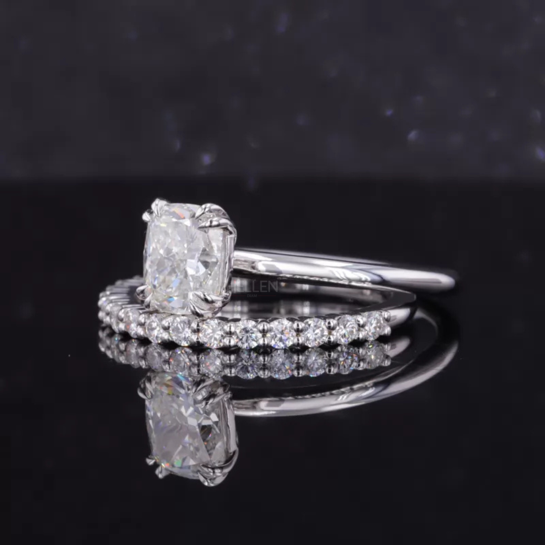 Cushion Solitaire Ring with Stackable Half Eternity Band