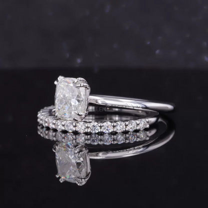 Cushion Solitaire Ring with Stackable Half Eternity Band