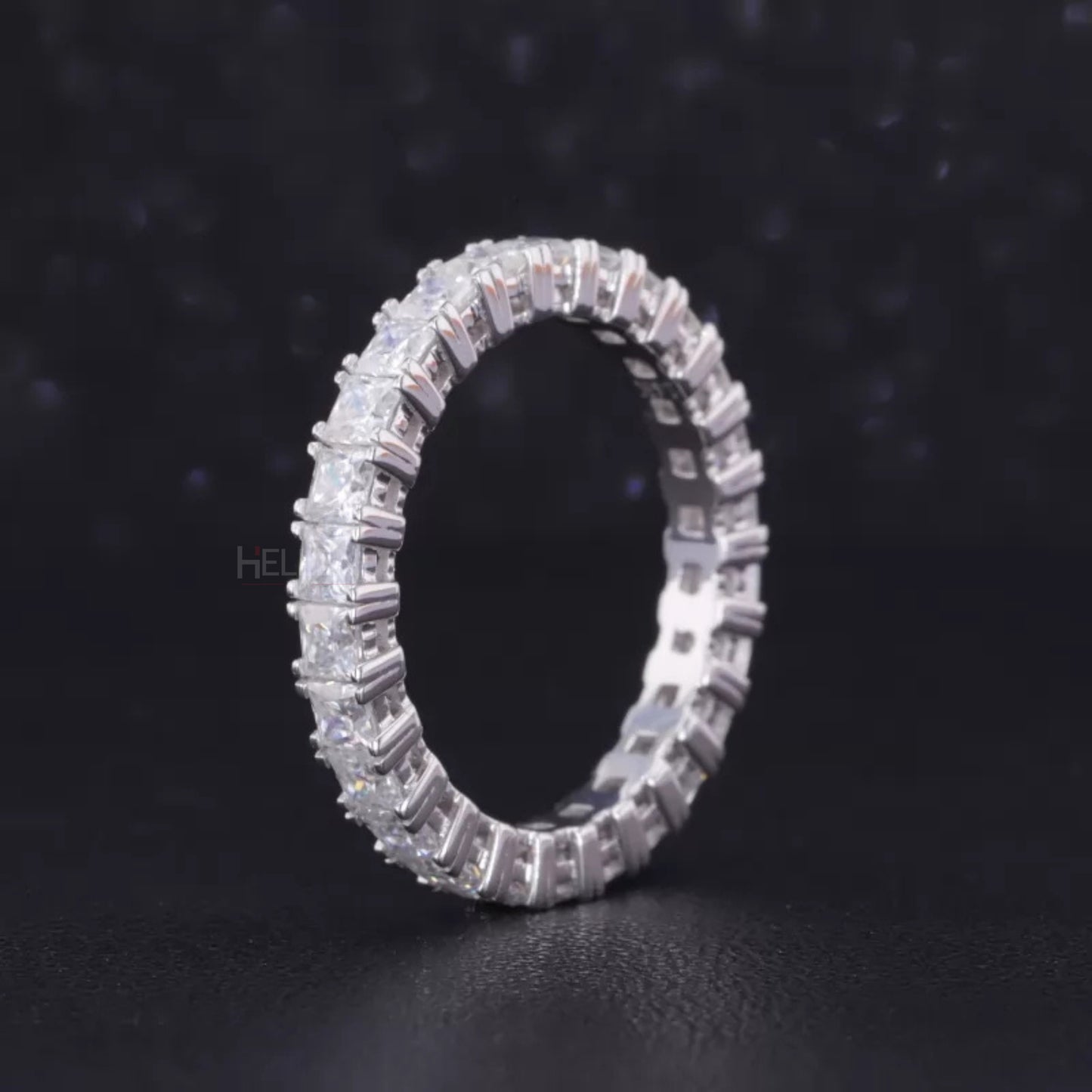 Princess Cut Full Eternity Wedding Band With strong Four Prongs
