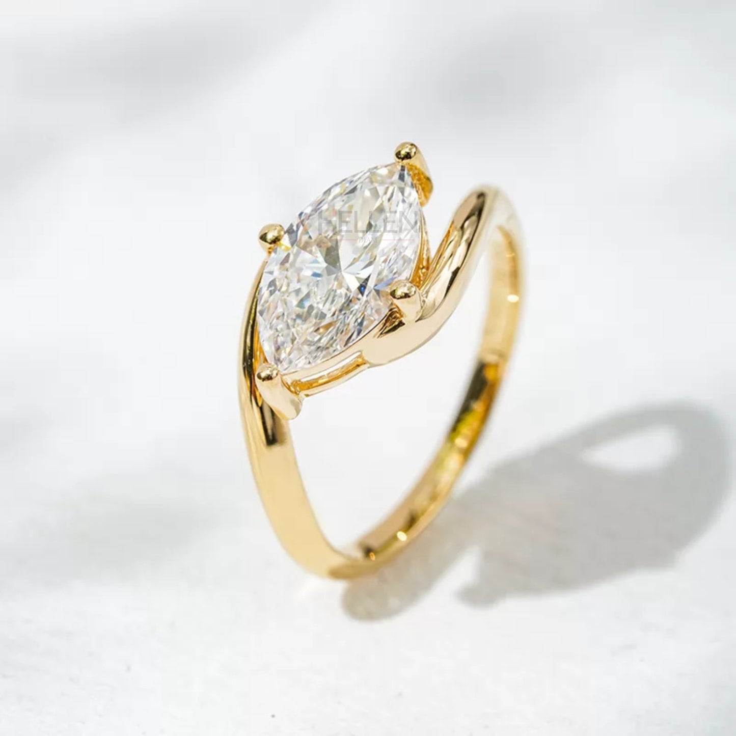Vintage style marquise cut moissanite solitaire ring in elegant setting