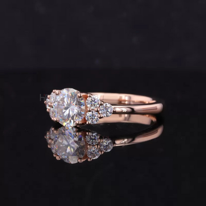 Round Moissanite Solitaire vintage Cluster Ring