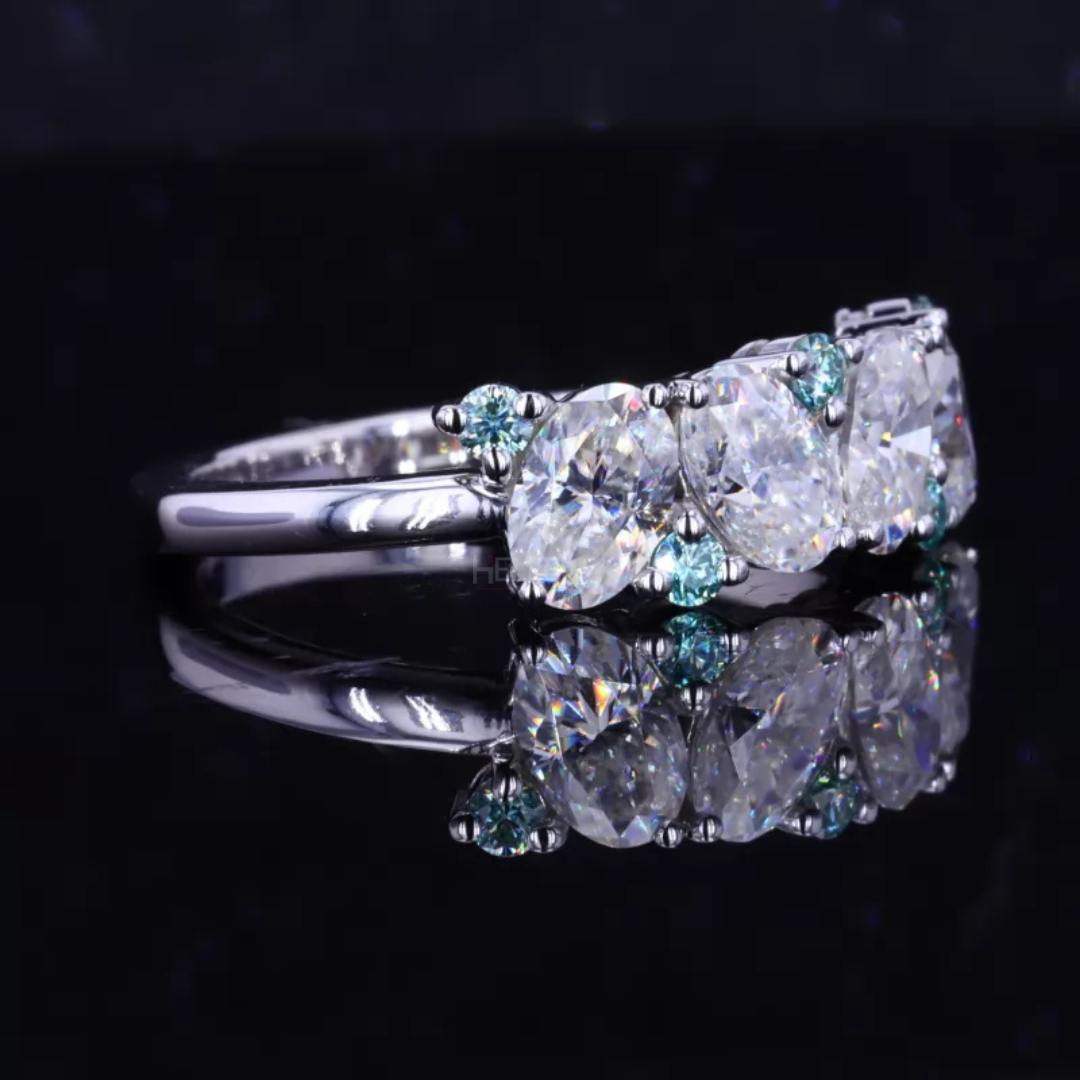Oval and Round cut Moissanite Anniversary Band Sterling Silver