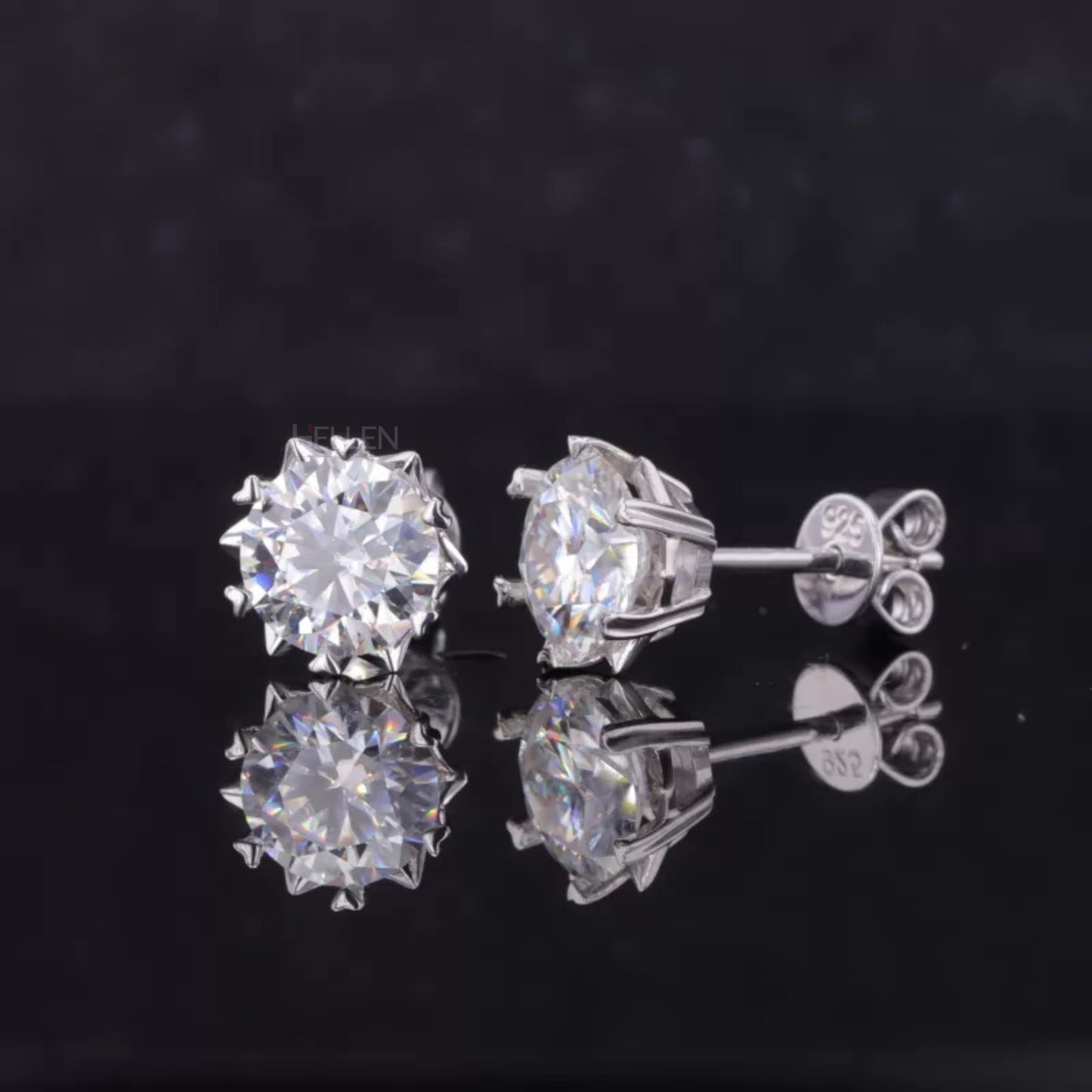 Round Cut VVS Moissanite Stud with Heart-Shaped Prongs