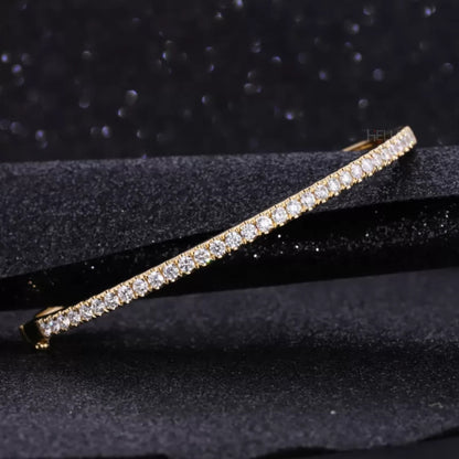 Half Round Cut Moissanite Bangel Bracelet - 925 Sterling