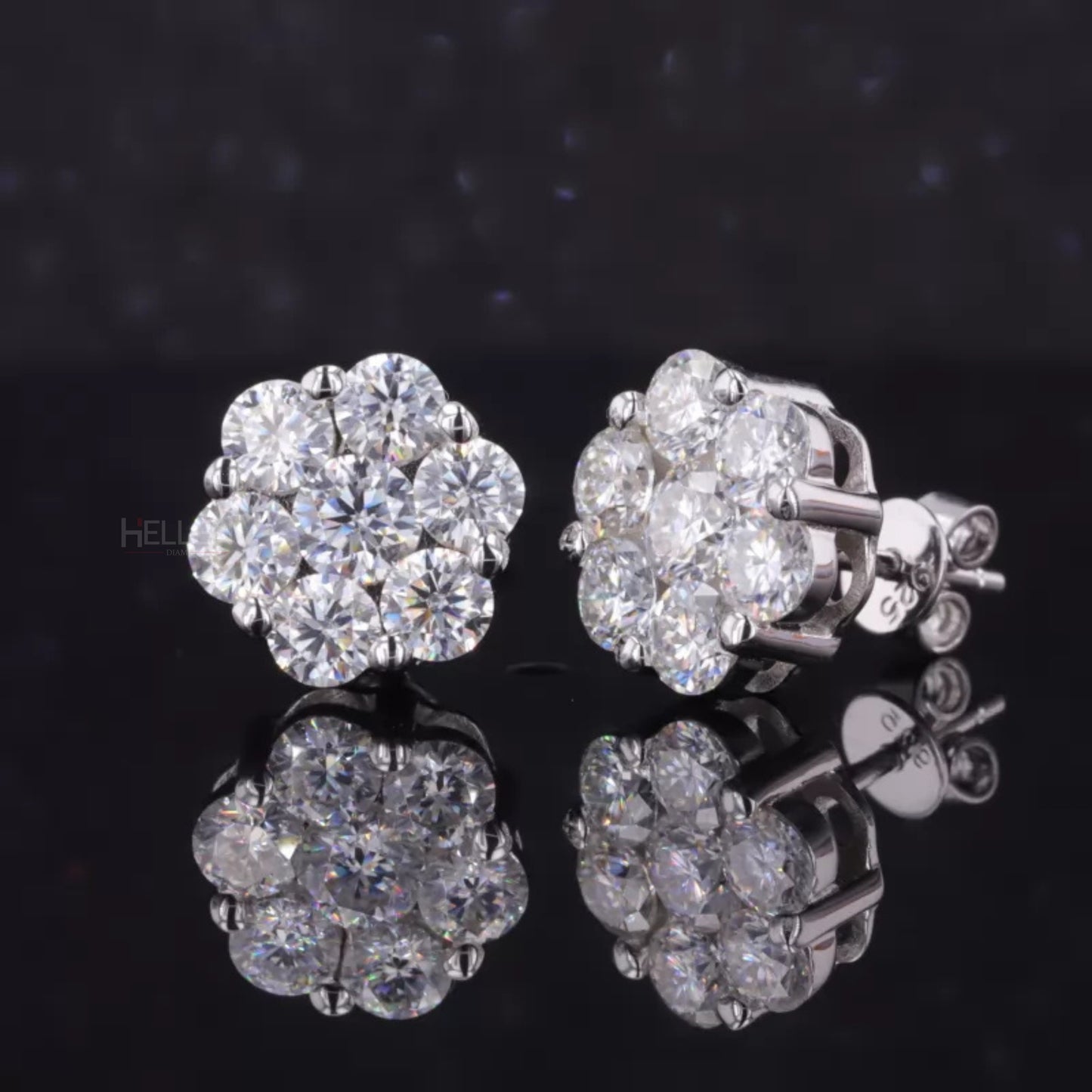 Floral Cluster 925 Silver Brilliant Cut  Moissanite Studs