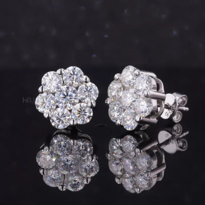 Floral Cluster 925 Silver Brilliant Cut  Moissanite Studs