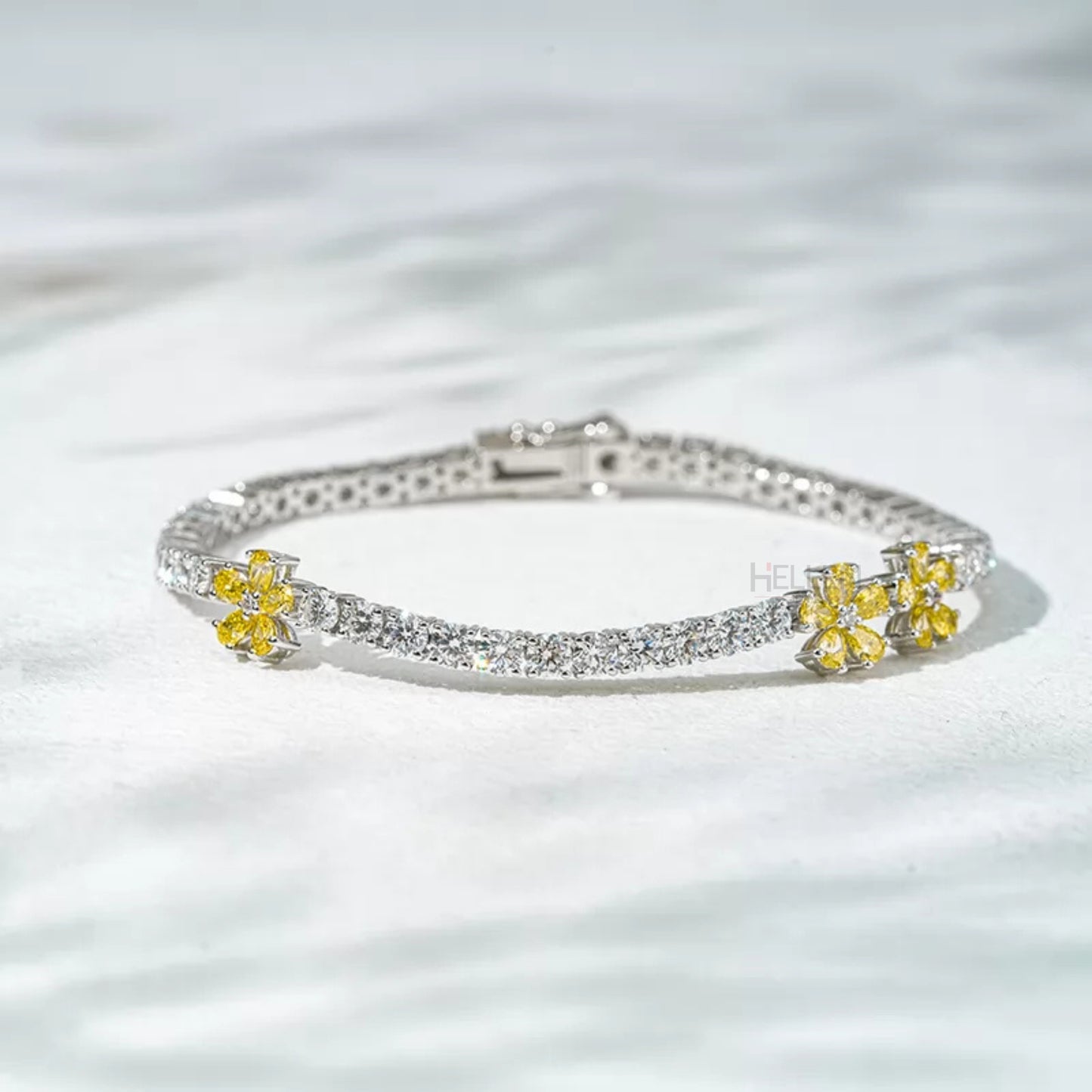 Round Moissanite & Yellow Sapphire Pear Floral Loose Bracelet