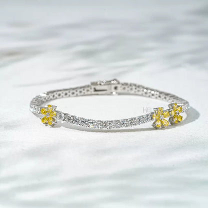 Round Moissanite & Yellow Sapphire Pear Floral Loose Bracelet