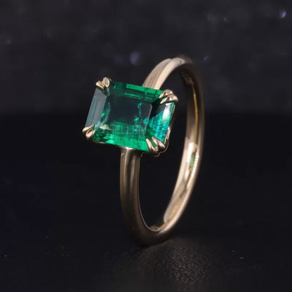 Solitaire Emerald Gemstone semi precious Engagement Ring