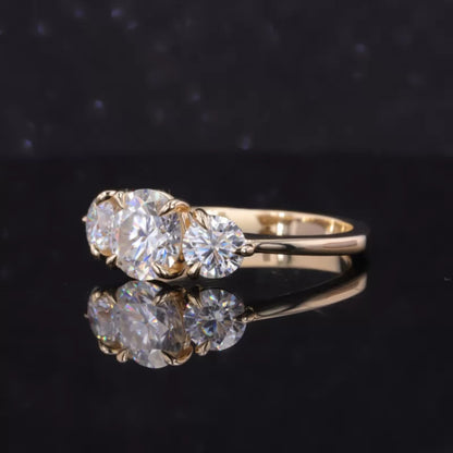 Moissanite 3 Stone Round Cut Ring