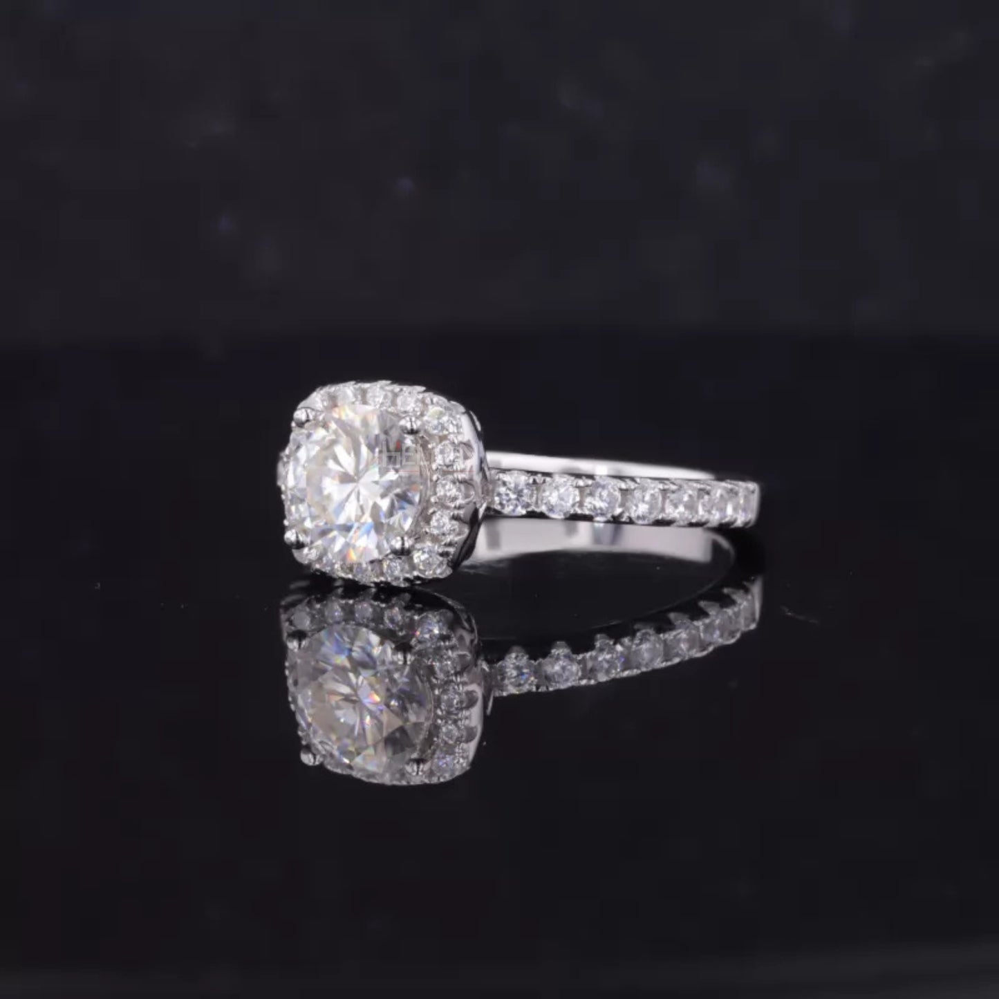 Cushion Shape Illusion Halo Round Cut Moissanite Solitaire Ring