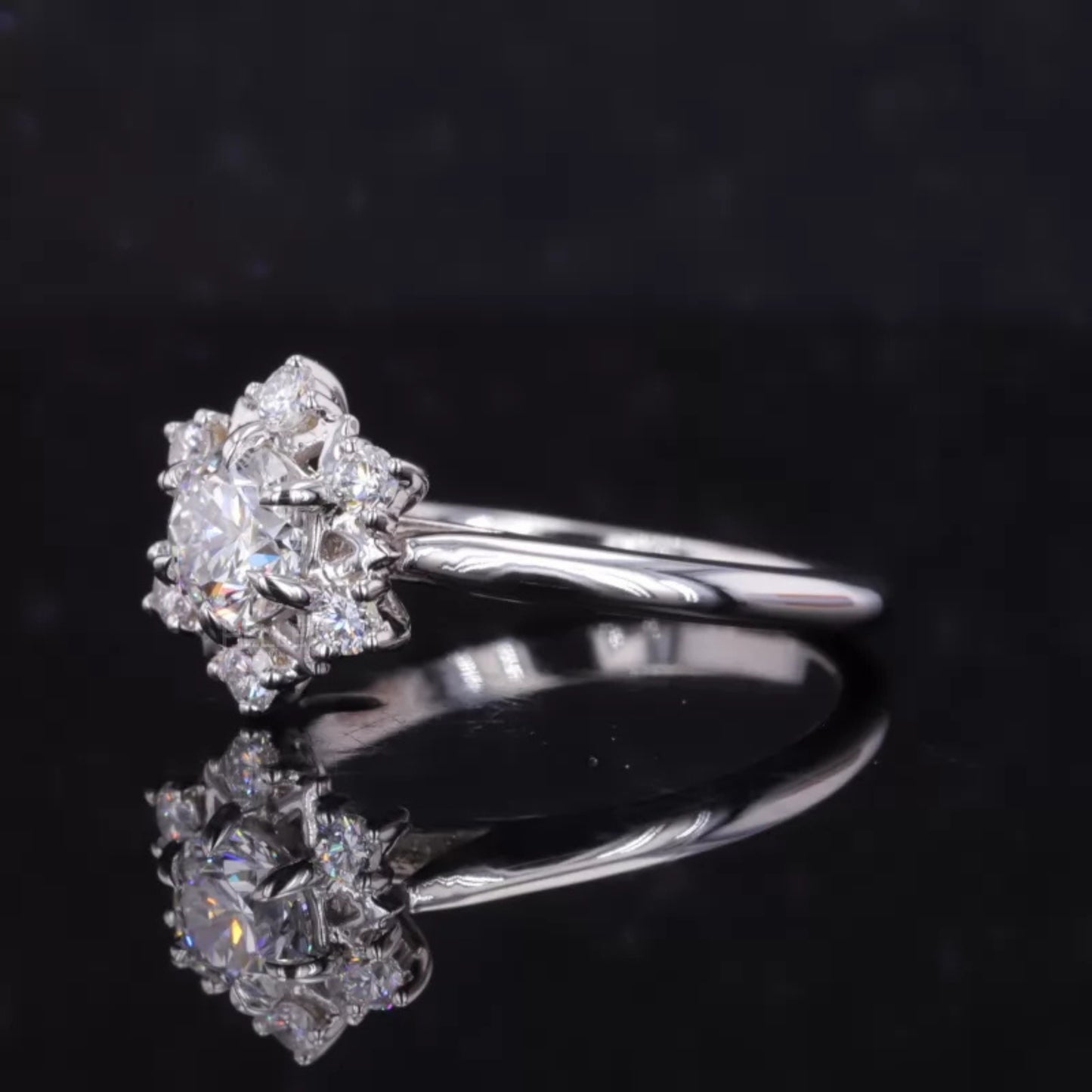 Moissanite Engagement Ring with Floral Cluster Vintage Setting