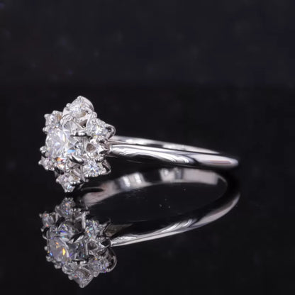 Moissanite Engagement Ring with Floral Cluster Vintage Setting