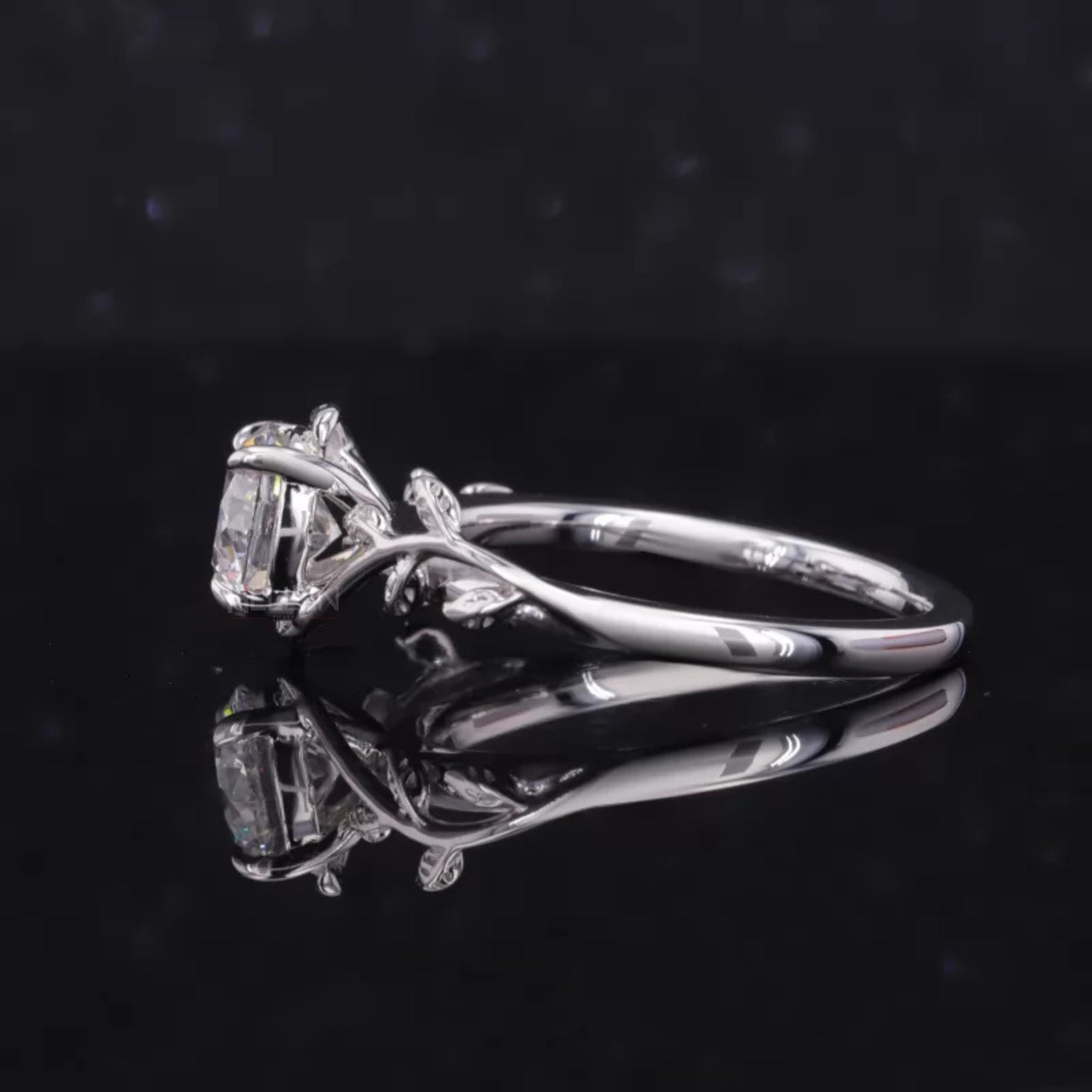 Round Cut Solitaire Moissanite Tree Leaf Branch Twist Engagement Ring